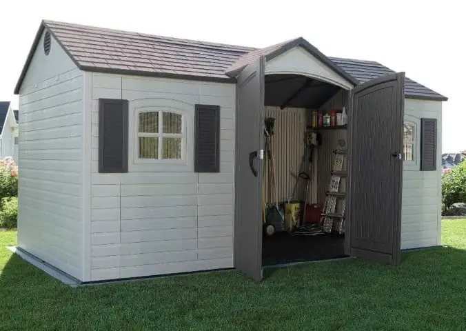Lifetime 6446 15-by-8 Foot Outdoor Storage Shed open