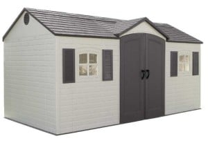 Lifetime 6446 15-by-8 Foot Outdoor Storage Shed with Shutters, Windows, and Skylights (Small) - a large motorcycle shed