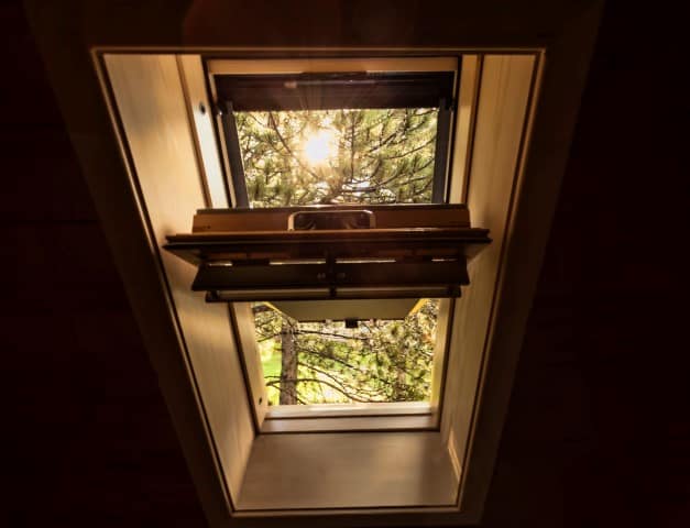 Beautiful nature view through roof skylight Shed skylight 
