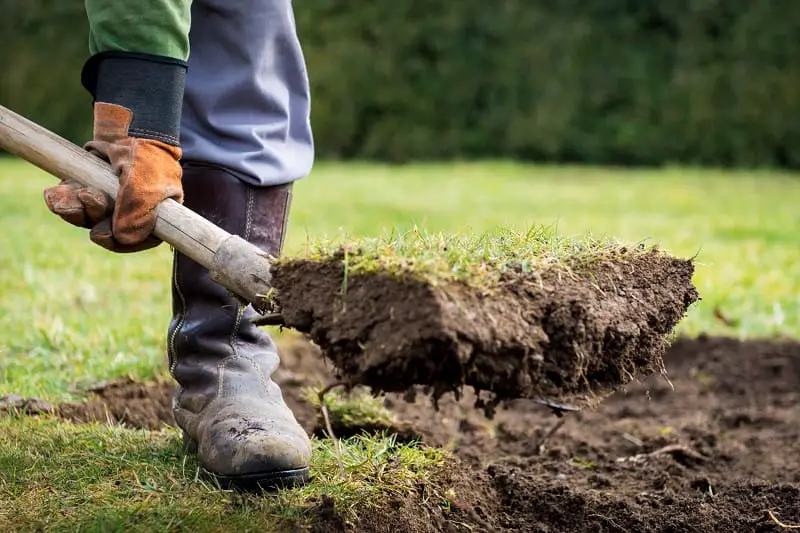 How to Level a Yard - Gardener removing lawn without damaging it