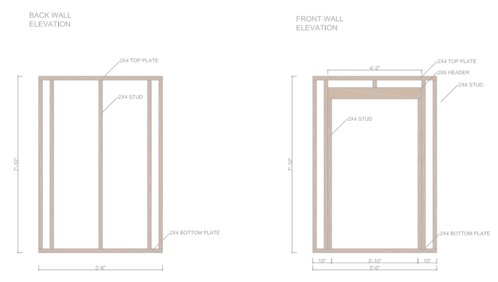 6 x 6 Shed Plans - Side Wall Front wall